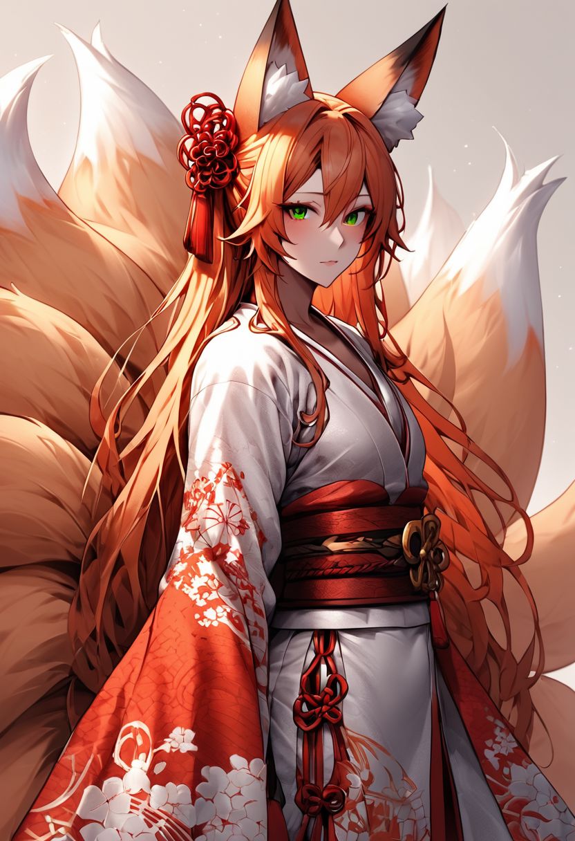 <lora:Kiyoko :1.5>, gorgeous woman, detailed face, 9 fox tails, fow ears,