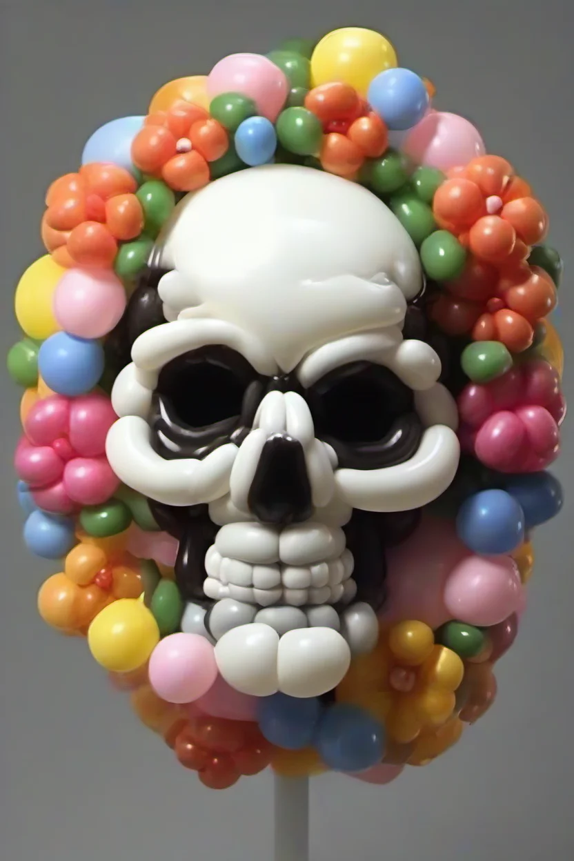 <lora:PE_BalloonStyle:0.8> PEBalloonStyle,
a skull wearing a wreath of flowers,