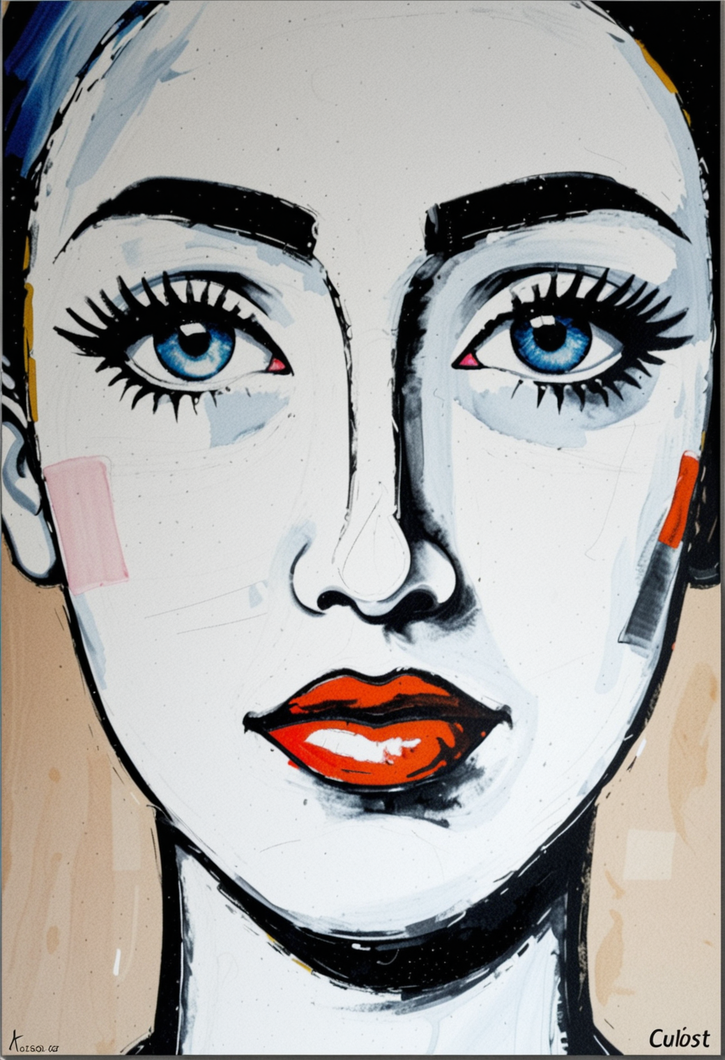 minimalist abstract painting of the face of a woman. simple composition. cubist
