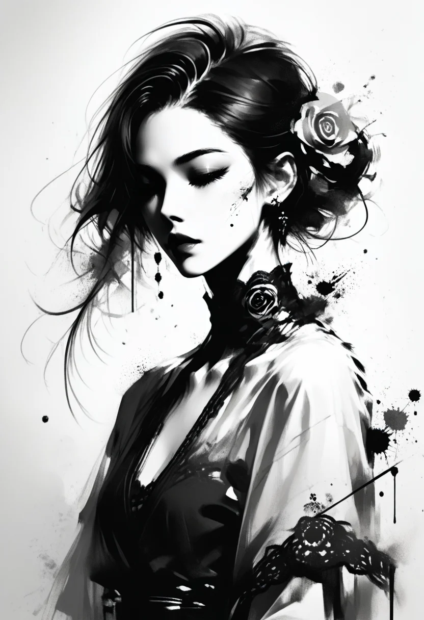 score_9, score_8_up, score_7_up, source_anime,
<lora:monochromemuse:1>, monochromemuse, monochrome, greyscale, ink splatter,
rose \(flower\),