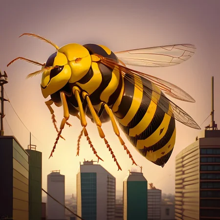 score 9 up, score 8 up, score 7 up, 2.5d,
Was, insect, Giant wasp flying over a burning japanese city in