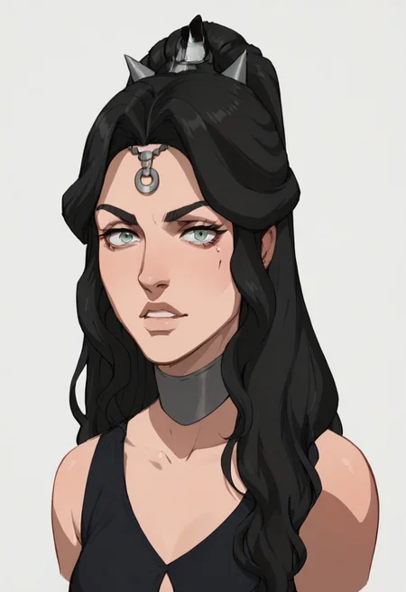 score_9, score_8_up, score_7_up, score_6_up, score_5_up, score_4_up, BREAK
1girl, black hair, long hair, ponytail, choker, nyx, looking at viewer, potrait, white background