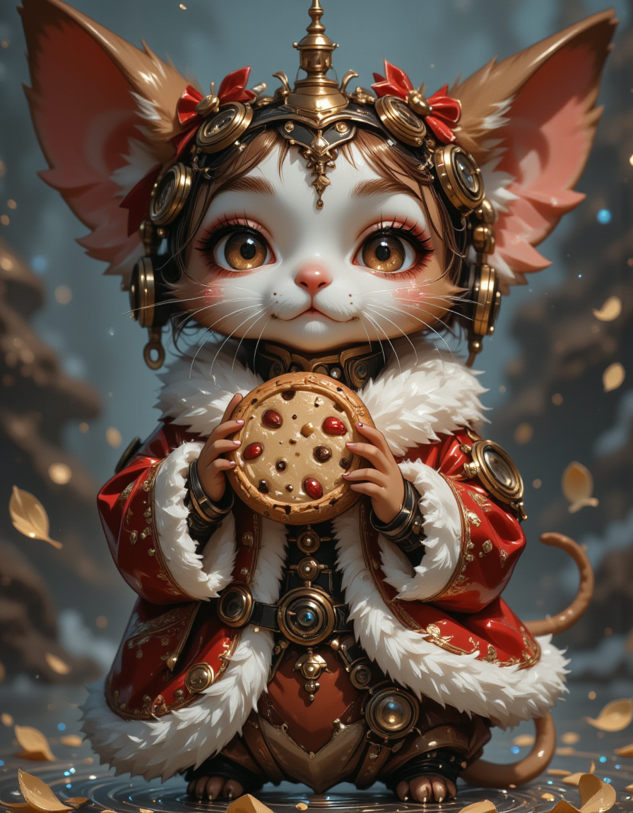 christeamal, steampunk christmas cloth, a christeamal eating a cookie, in the style of Jed-clrfl <lora:flux-colourful:0.5>,<lora:reij-Christeamals:1>,  <lora:FluxDFaeTasticDetails:0.5>,  <lora:Midjourney_Dreamlike_Fantasy_FLUX_LoRA:0.5>, <lora:Midjourney_-_SemiReal_Dreams_FLUX_LoRA:0.5>