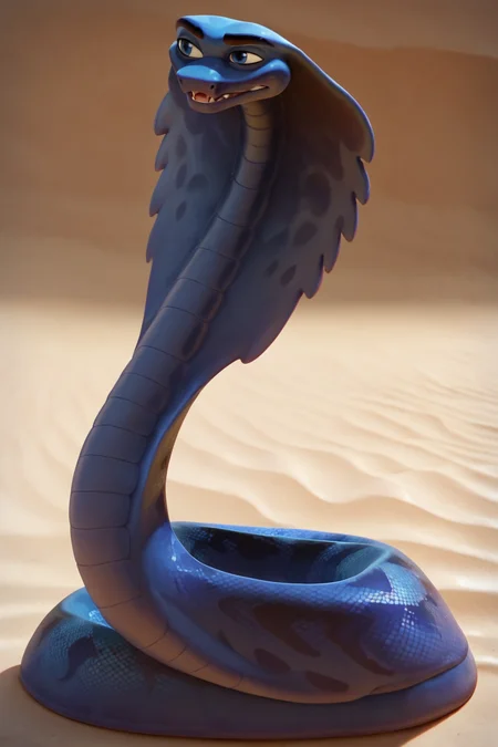 score_9, score_8_up, score_7_up, score_6_up, Snake, reptile, blue and dark blue scales, male, blue eye, sand background,  <lora:Ajar_Sahara_2017_PonyXL:1>