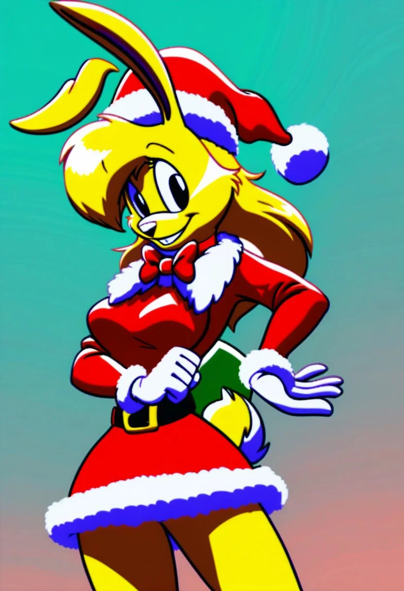 score_9, score_8_up, score_7_up, score_6_up, score_5_up, score_4_up, retro artstyle, BREAK 
LoriJackRabbitPXL, rabbit girl,1girl, solo, hat, fur trim,yellow hair,rabbit tail, animal ears, dress, white gloves, gloves, santa hat, red headwear, makeup, blue background, bow, belt, red dress, red bow,yellow fur, fur-trimmed dress, looking at viewer, furry female, smile, fur-trimmed sleeves, black eyes, furry, choker, bowtie, eyeshadow, long sleeves, christmas, red bowtie, breasts, cowboy shot, happy, gradient background, standing, santa costume, red choker, cropped legs, simple background, signature,rabbit tail, deer ears, fur-trimmed headwear, medium hair, fox ears
<lora:lorijackrabbit-v1:0.9>