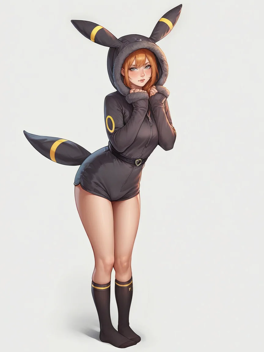 score_9, score_8_up, score_7_up, score_6_up, score_5_up, score_4_up, 1girl, ginger hair, long hair, curvy, source_anime, ears, hood up, onesie, tail, knee high socks, umbr30n, <lora:umbr30nXLP:0.6> full body,