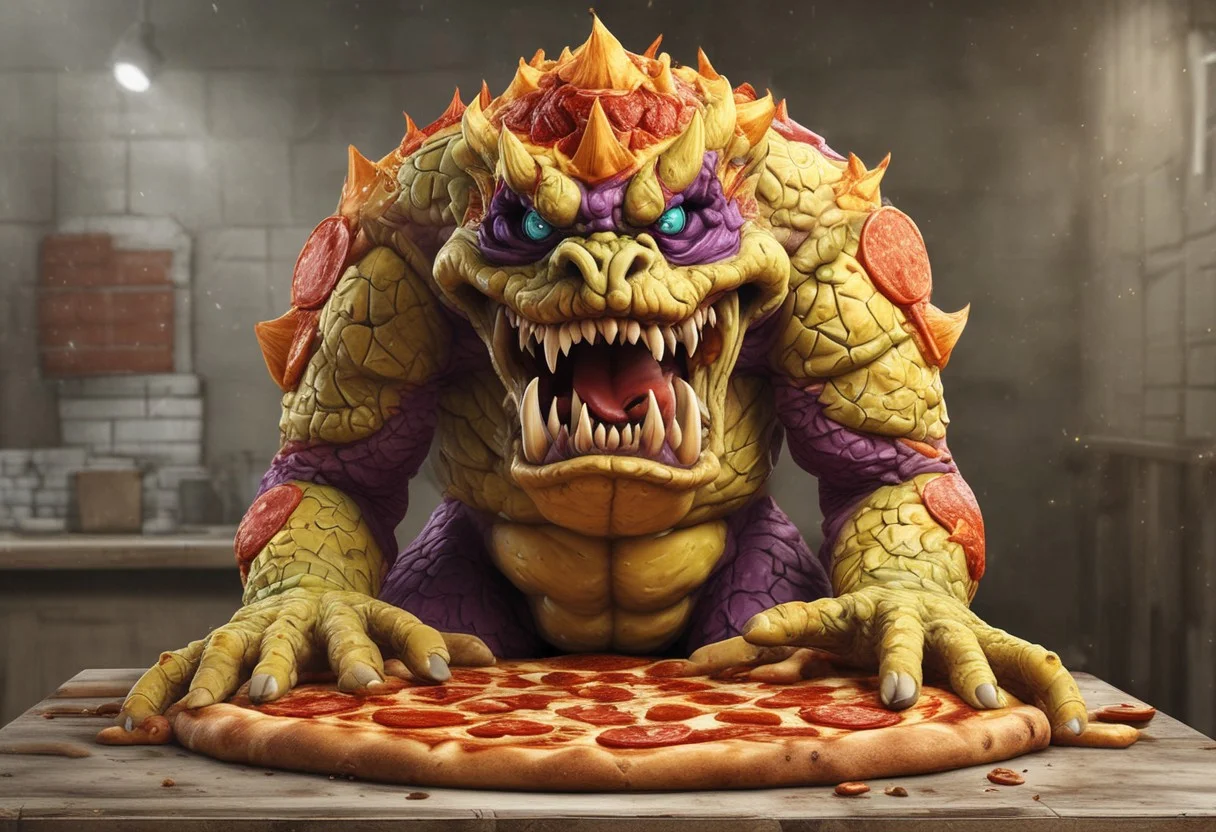 (masterpiece, best quality, high quality, good quality),2boys,food,pizza,indoors,on pizza,pineapple,how to torture an italian \(meme\),
BREAK bowser,evil smile,
BREAK mario,spread arms,looking to the side,open mouth,angry,constricted pupils,
BREAK waluigi,grabbing another's chin,evil smile,pizza,hawaiian pizza,pineapple on pizza,pineapple,white gloves,
<lora:Pizza_World_Morph_SDXL:0.5>,