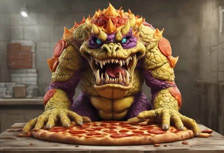 (masterpiece, best quality, high quality, good quality),2boys,food,pizza,indoors,on pizza,pineapple,how to torture an italian \(meme\),
BREAK bowser,evil smile,
BREAK mario,spread arms,looking to the side,open mouth,angry,constricted pupils,
BREAK waluigi,grabbing another's chin,evil smile,pizza,hawaiian pizza,pineapple on pizza,pineapple,white gloves,
<lora:Pizza_World_Morph_SDXL:0.5>,