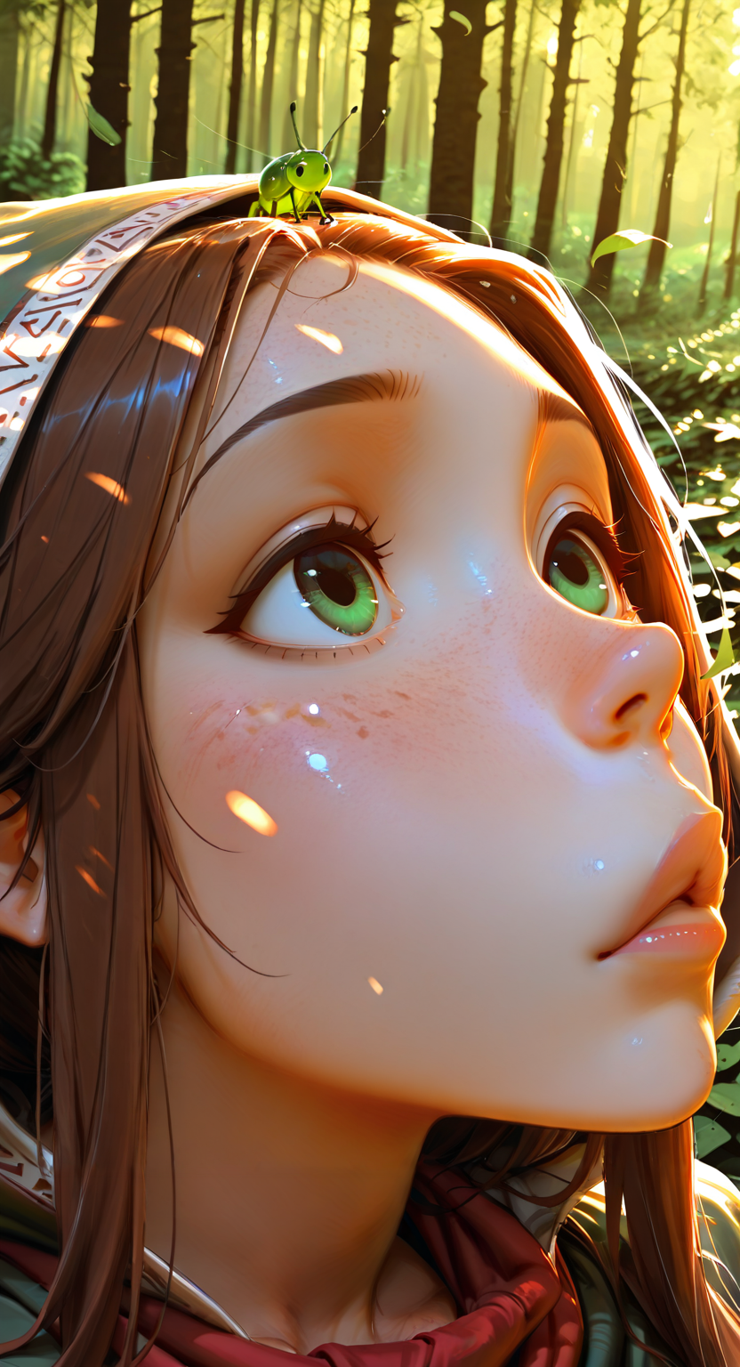 masterpiece, best quality, ultra-detailed, absurdres, 8K, highres, illustration, CG, amazing quality, intricate details, highly detailed, hyper-detailed, sharp focus, depth of field, realistic shading, beautiful lighting, cinematic lighting, HDR, volumetric lighting, raytracing, ambient occlusion, subsurface scattering,  soft lighting, smooth shading, reflective surfaces, ultra-detailed eyes, masterpiece,best quality,amazing quality,newest,absurdres,highres, newest,very awa,
<lora:Detailer_NoobAI_Incrs_v1:1> detailed,  <lora:illustriousXLv11_stabilizer_v1.113 ill-helper:0.5>
SFW, 
<lora:Sinner_-_Sillygirl:0.8> s1nn3r <lora:Incase_Style_r1:0.3> Inc4se  <lora:MoriiMee_Gothic_Niji_Style_Illustrious_r1:0.4> artist:moriimee,<lora:DisneyStudios_style:0.5> DisneyStudioXL cartoon cinematic ,
1girl, long hair, 
 Panel 2: The Listening Path | Characters: 1 female traveler | Place: narrow winding trail through deep forest, trees leaning in as if whispering | Cloth: traveling cloak pulled close, scarf trailing | Pose: mid-step, looking up toward rustling branches | Angle: side view with receding trail | Lighting: green-filtered dappled light | Props: falling leaves caught mid-air, glowing beetle, ancient stone marker | Concept: atmosphere of sentient woods, sounds carried on wind, visual storytelling through motion and silence, mystery of journey just begun, painterly use of shadow and foliage