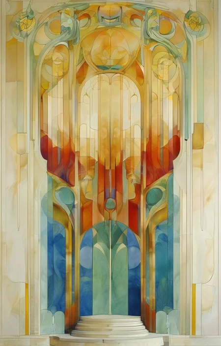 masterpiece,best quality,<lora:tbh309-sdxl:0.9>,illustration,designed by Victor Horta, Postmodern corporate headquarters with playful, colorful elements reminiscent of Michael Graves
