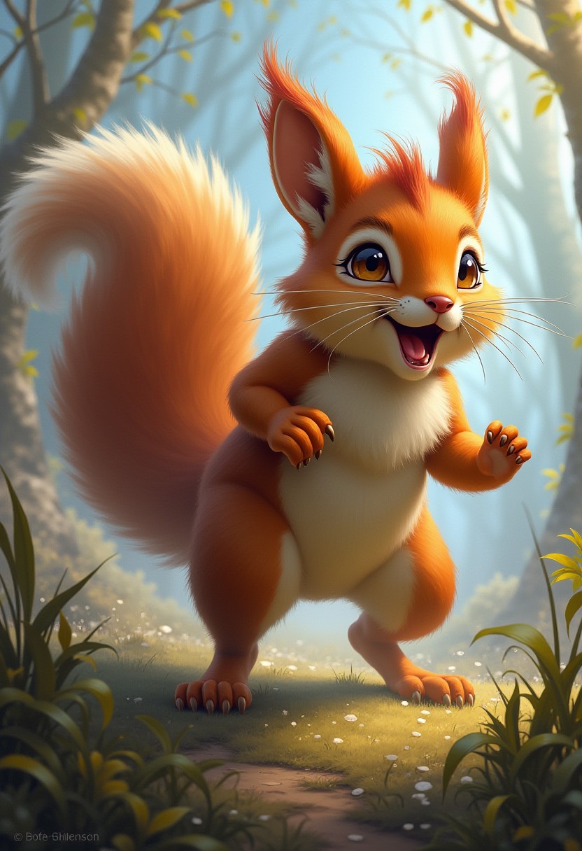 ral-tr33brnch, Arttrttrt, extreme Long Shot, masterpiece, intricate detail, best quality, absurd resolution, 
8k ,  action shot, fighting, fantasy, gigantic pet squirrel, bosstyle <lora:boss_battles:0.55>  , ,fanciful,by (((Steve Henderson) and Cyril Rolando) and Delphin Enjolras) and Delphin Enjolras,