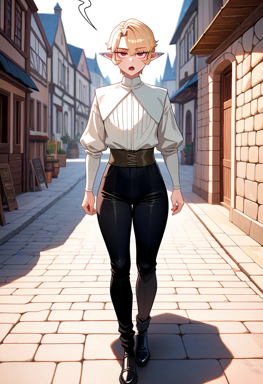 masterpiece, best quality, amazing quality, very aesthetic, absurdres, newest, scenery,
1boy, Lucius, thin, short, blonde hair, short hair, red eyes, short elf ears,
white shirt, black pants, noble clothes,
walking, looking at viewer, bored face, nonchalant face, open mouth,
medieval town, street, detailed background,
<lora:The_main_character_is_the_villain_-_Manwha_style_LoRA__Illustrious:1>
masterpiece, best quality, amazing quality, very aesthetic, absurdres, newest, scenery,