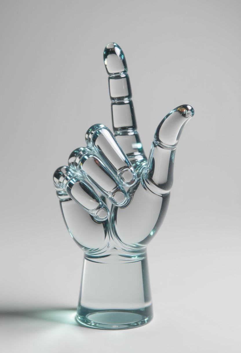 a thumbs up hand made from glass