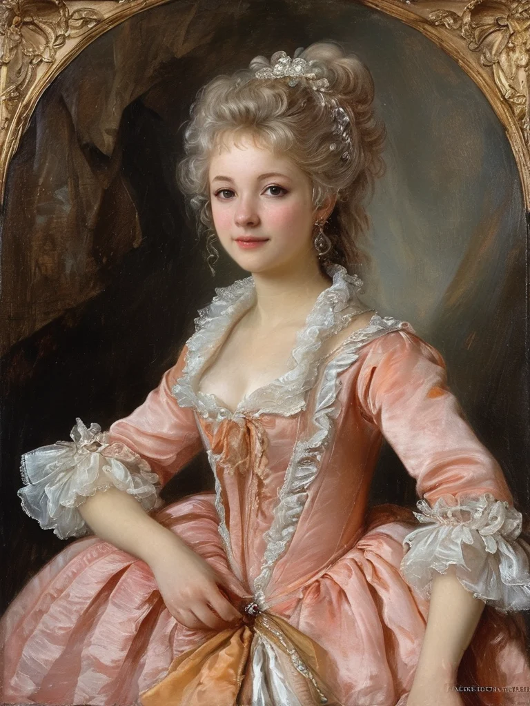 masterpiece,best quality,<lora:tbh124-sdxl:0.7>,idolmaster cinderella girls,portrait of young woman,rococo,oil painting,style of Jean-Antoine Watteau,
