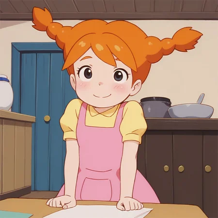 score_8, score_9, BREAK, 1girl, twin braids, orange hair, dress, black eyes, cute, indoors