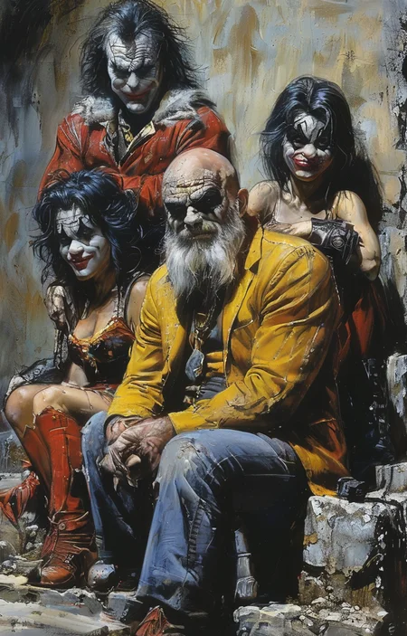 masterpiece,best quality,<lora:tbh233-sdxl:0.9>,illustration,style of Simon Bisley portrait of family