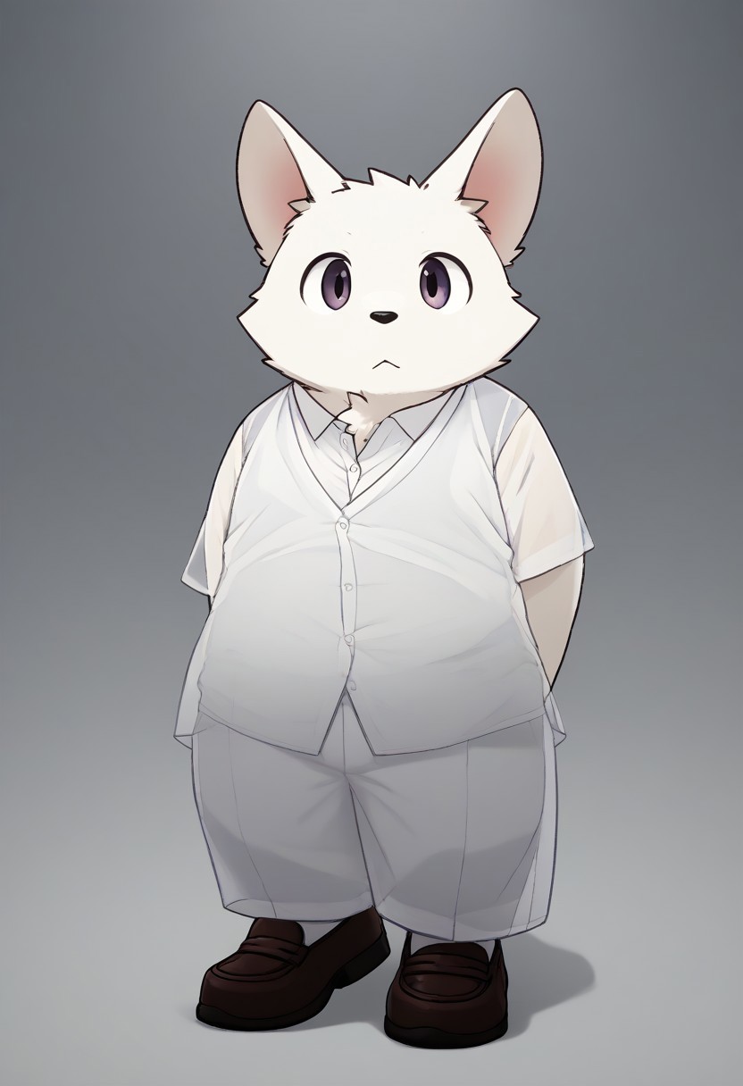 score_9, score_8_up, male, solo, full body, digital art, highly detailed, zPDXL2, zPDXLpg, zPDXL, dog, white trousers, white shirt, standing, big eyes, large pupil, look at viewer, school uniform, senior high school uniform, white fur, white body, zuppu11, (((see-through_silhouette)))
