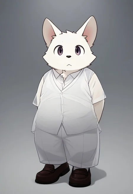 score_9, score_8_up, male, solo, full body, digital art, highly detailed, zPDXL2, zPDXLpg, zPDXL, dog, white trousers, white shirt, standing, big eyes, large pupil, look at viewer, school uniform, senior high school uniform, white fur, white body, zuppu11, (((see-through_silhouette)))