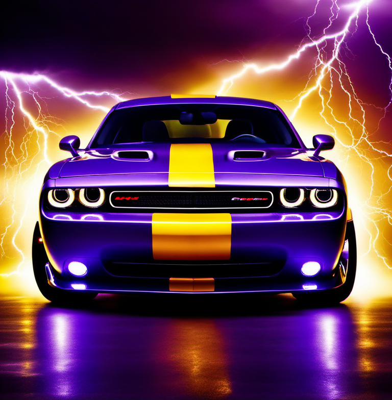 lighting_thunder,dodge challenger,electricity,lightning,purple and yellow theme<lora:electricity:1>