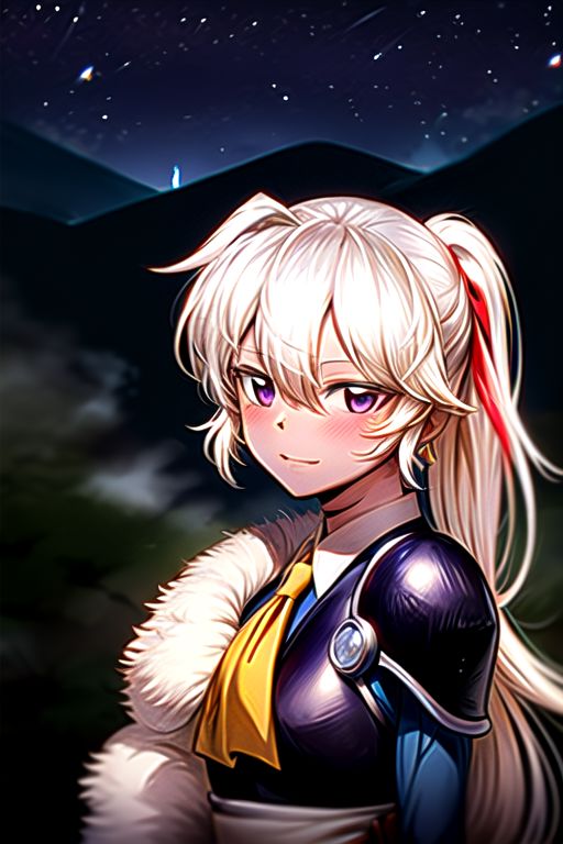 best quality 1girl Setsun4 solo long hair,  (night time) forest background black hair very long hair purple eyes multicolored hair armor, small, (fur trim) (medium body),<lora:EMS-179-EMS:0.800000>,<lora:EMS-293862-EMS:0.800000> bow, hair_bow, hair_tubes, red_bow, brown_hair, long_hair, bangs, ascot, frilled_bow, yellow_ascot, blush, smile, hair_between_eyes, athletic, armor, miko, strengthmda,  Smiling, happy, helmet