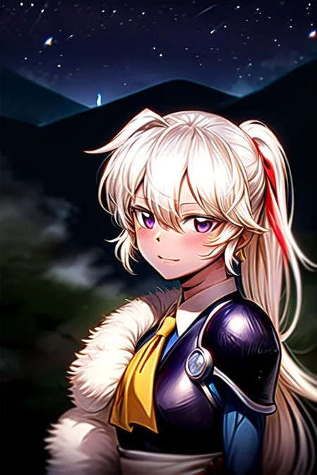 best quality 1girl Setsun4 solo long hair, (night time) forest background black hair very long hair purple eyes multicolored hair armor, small, (fur trim) (medium body),<lora:EMS-179-EMS:0.800000>,<lora:EMS-293862-EMS:0.800000> bow, hair_bow, hair_tubes, red_bow, brown_hair, long_hair, bangs, ascot, frilled_bow, yellow_ascot, blush, smile, hair_between_eyes, athletic, armor, miko, strengthmda, Smiling, happy, helmet