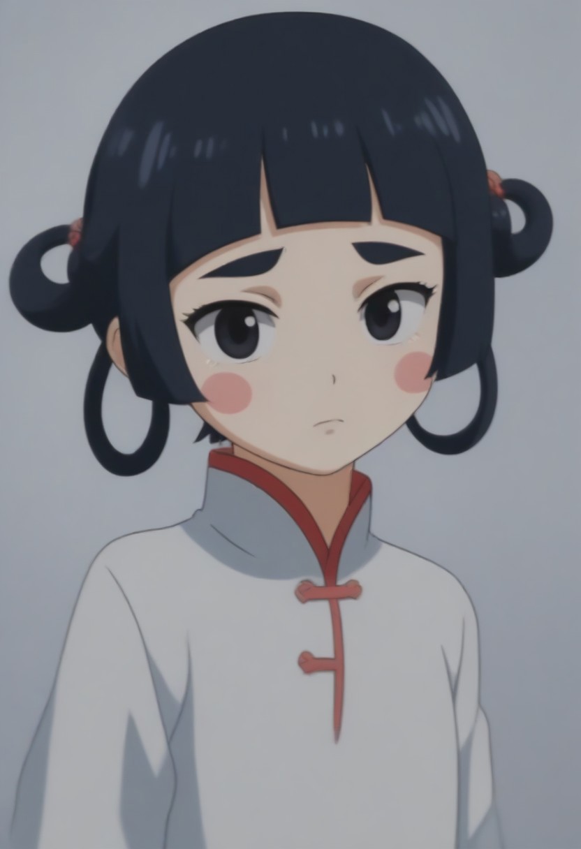 source_anime, anime screencap, source_anime, auratheguillotine, anime screencap, masterpiece, source_anime, shiny skin,,,,,,,,,<lora:jasmineMedi_illustriousXL_v01:1> jasmindef, black hair, blunt bangs, short hair, black eyes, blush stickers, hair rings, sidelocks, small brows, chinese clothes, white dress,