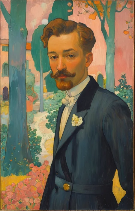 masterpiece,best quality,<lora:tbh380-sdxl:0.6>,illustration,style of Maurice Denis portrait of noble man