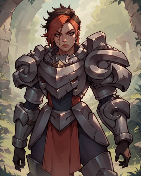 score_9,score_8_up,score_7_up,
Ashxl,short multicolored hair,brown eyes,lips,
single shoulder armor,armor,pelvic curtain, serious, 
battle ground,morning,<lora:ASHPLD:0.8>,