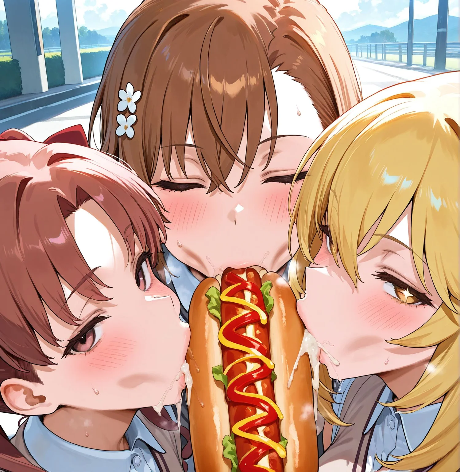 masterpiece,best quality,amazing quality,very aesthetic,absurdres,newest, huge filesize,
<lora:spo_sdxl_10ep_4k-data_lora_webui:0.5>,
<lora:add-detail-xl:1>
<lora:Eating_a_hotdog:0.7>
pov hotdog, 
Eating a hotdog,  cooperative fellatio Eating , 
3girls,food,
hot dog,blush,
sexually suggestive,
sweat,
seductive,
sexy,
food play,cum in mouth,cumdrip, closed eyes, enjoy,
shokuhou Misaki,
misaka Mikoto,Shirai Kuroko,