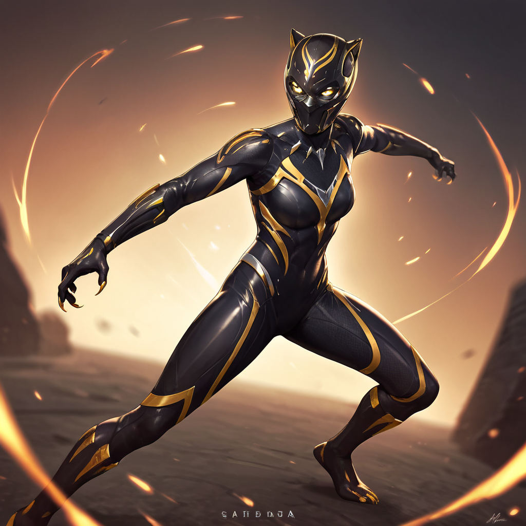 score_9, score_8_up, score_7_up, score_6_up, score_5_up, score_4_up, source_anime,  BP_shuri, black bodysuit, yellow eyes, glowing eyes, skin tight, claws, helmet, dynamic pose, fighting