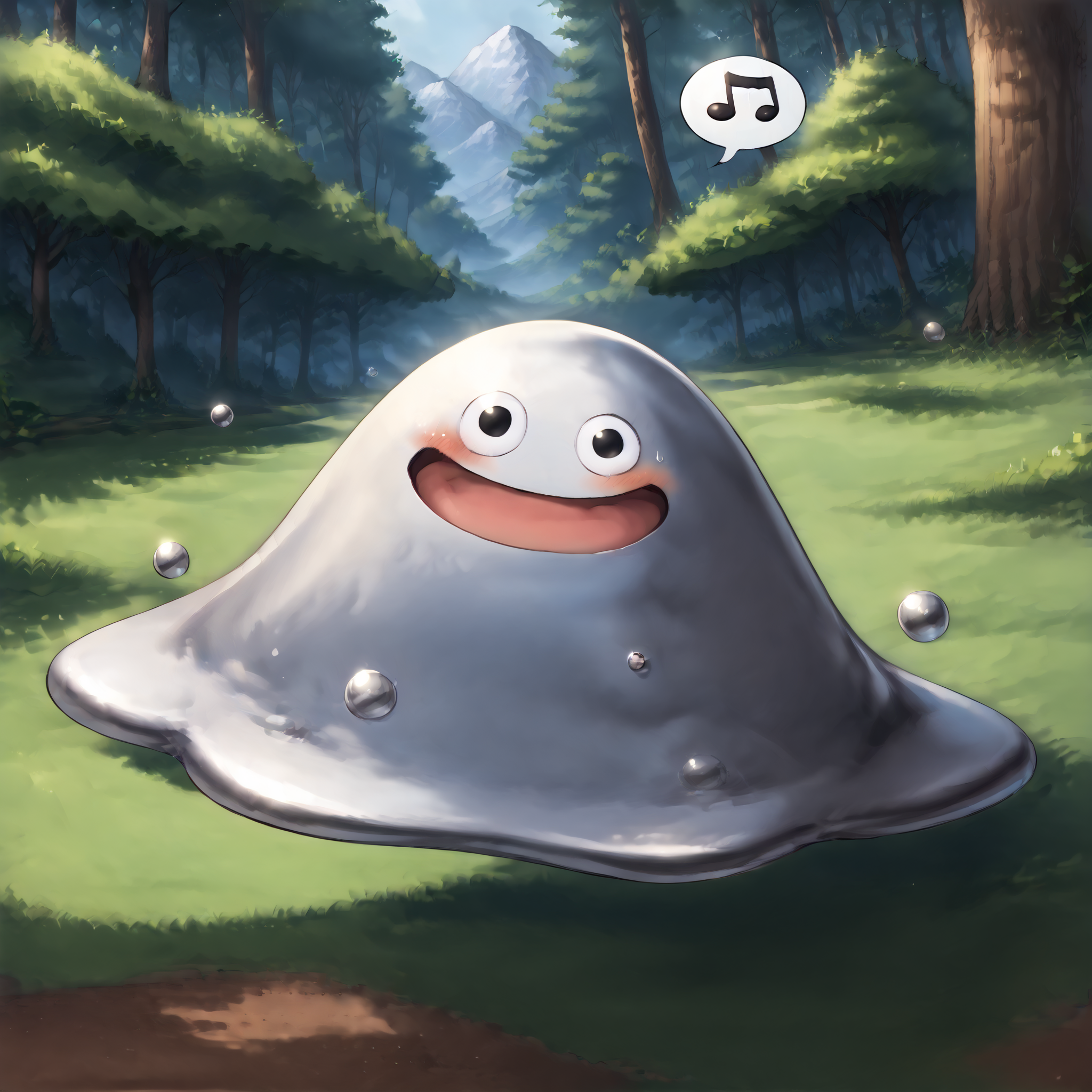 score_9,score_8_up,score_7_up,score_6_up,score_5_up,score_4_up,extreme detailed,full_body,zPDXL3,source anime BREAK no humans,no_legs,day,nature,forest,
<lora:Pony_DetailV2.0:1> BREAK hagurin,slime \(dragon quest\),:D,<lora:hagurin-v3-pony:1> BREAK sparkle,blush,spoken musical note,happy,looking at viewer,doyagao,