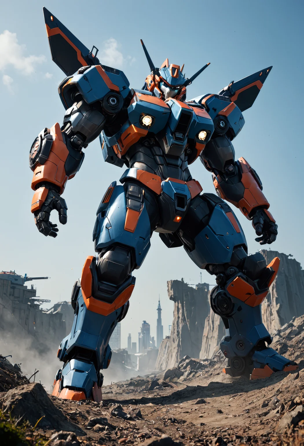 score_9, score_8_up, score_7_up, a giant, powerful mecha suit, ready to face a challenging enemy in the midst of a futuristic battle