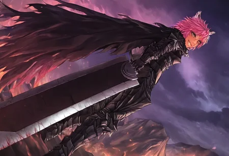 masterpiece, very aesthetic, anime screenshot, 1girl, Pink_PonyXL, DragonSlayerSword-Il.V1.0, black armor, shoulder armor, gauntlets, greaves, bandaged arm, black cape, torn cape, bright pink hair, cat ears, scar on nose, cat bell around neck, tanned, white tiger tail, small breasts, femine body, smiling, singje fanged tooth showing, standing, looking at viewer, side view, wielding-dragonslayer, huge weapon, sword, holding sword, holding weapon, full body, zoomed in on pink_ponyxl, Dutch angle, cowboy shot
Break
City of hyrule on fire, at night
