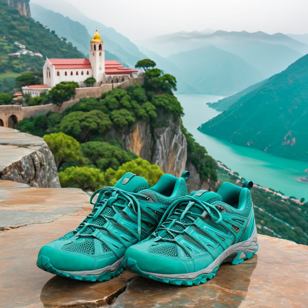 (shoes showcase) <lora:08_shoes_showcase:1.1>
Teal background,
high quality, professional, highres, amazing, dramatic,
(Cliffside monastery and misty mountain backdrop:0.5),