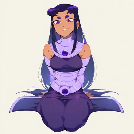 score_9, score_8_up, score_7_up, R3TR0SC1F1, 2d, Blackfirev2, 1girl, solo, lips, long hair, black hair, dark violet eyes, dark skin, dark skin, thick eyebrows, thigh boots, black crop top, black skirt, black thigh-highs, vambraces, tight clothes, looking at viewer, smirking, sitting, simple background, best quality, detailed, masterpiece, Expressiveh