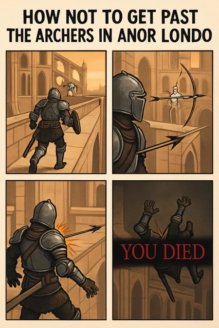 A tutorial for how not to get past the archers in anor londo in dark souls