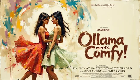 Clip L sketch painting, mvpstrCE style, aidmatextimprover, chrclCE_style,a Movie Poster (Title "Ollama meets Comfy !":1.4)  A digital illustration shoot from a frontal camera angle about two women in colorful dresses dancing gracefully, surrounded by swirling, colorful swirls. the image also shows dramatic lighting effect, high quality, jpeg artifacts. on the left of the image, a woman who appears to be in her mid-twenties, with fair skin and long dark hair styled in a ponytail, wearing a sleeveless dress with a colorful, flowing pattern. she is standing with her back to the viewer, looking at the viewer with a confident expression. her body is slim and toned, and she is wearing high heels. her expression is confident and alluring, and her eyes are directed at the other woman. her hair is tied up in a single ponytail and her hair color is dark brown. her face is not visible as she is facing away from the viewer. her eye color is unknown as they are facing each other, and their body is positioned in a way that creates a sense of intimacy and connection between the two women.  long hair, breasts, blue eyes, dress, multiple girls, black hair, closed mouth, 2girls, bare shoulders, medium breasts, standing, full body, ponytails, earrings, red dress, from side, feet, black footwear, soles, arms behind back, arm support, motion lines, arms around another's waist  camera_angle: frontal, art_style: digital illustration, location: NA, background: a colorful swirling pattern, text: NA;NA, image_composition: left;right, clothing: colorful dress;colorful dress;light green, distance_to_camera: full body;full body, hair_color: dark brown;dark brown, facial_expression: calm;neutral, action: embracing;embracing, accessory: earrings;black shoes, eye_direction: looking at another;looking at another, pants: NAT5XXLsketch painting, mvpstrCE style, aidmatextimprover, chrclCE_style,a Movie Poster (Title "Ollama meets Comfy !":1.4)  A digital illustration shoot from a frontal camera angle about two women in colorful dresses dancing gracefully, surrounded by swirling, colorful swirls. the image also shows dramatic lighting effect, high quality, jpeg artifacts. on the left of the image, a woman who appears to be in her mid-twenties, with fair skin and long dark hair styled in a ponytail, wearing a sleeveless dress with a colorful, flowing pattern. she is standing with her back to the viewer, looking at the viewer with a confident expression. her body is slim and toned, and she is wearing high heels. her expression is confident and alluring, and her eyes are directed at the other woman. her hair is tied up in a single ponytail and her hair color is dark brown. her face is not visible as she is facing away from the viewer. her eye color is unknown as they are facing each other, and their body is positioned in a way that creates a sense of intimacy and connection between the two women.  long hair, breasts, blue eyes, dress, multiple girls, black hair, closed mouth, 2girls, bare shoulders, medium breasts, standing, full body, ponytails, earrings, red dress, from side, feet, black footwear, soles, arms behind back, arm support, motion lines, arms around another's waist  camera_angle: frontal, art_style: digital illustration, location: NA, background: a colorful swirling pattern, text: NA;NA, image_composition: left;right, clothing: colorful dress;colorful dress;light green, distance_to_camera: full body;full body, hair_color: dark brown;dark brown, facial_expression: calm;neutral, action: embracing;embracing, accessory: earrings;black shoes, eye_direction: looking at another;looking at another, pants: NA