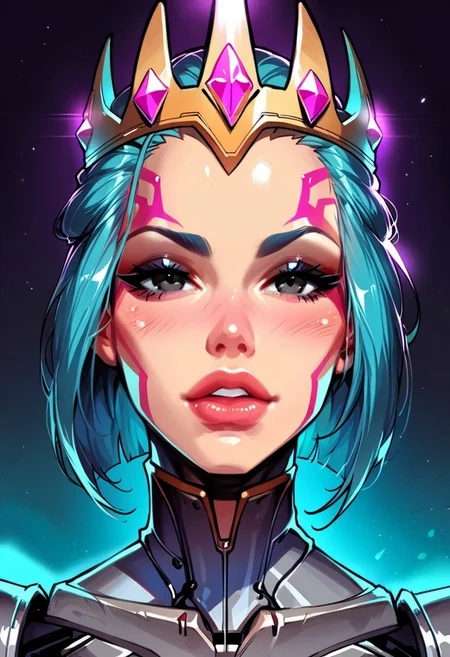 (the_same_girl_throughout), extreme close-up Portrait, cybernetic body,made out of black mate steel ,golden cracks , black eyes,f ocused lighting, crown on head, dark background, two tone light, yelow and purple glow, vibrabt colors, close up, portret , (alien:1.1) woman quin looking creature, tentacles coming out of head
(long sword in hands, steel sword in hands)), strange world background score_9, score_8_up, score_7_up, score_6_up, source_cartoon, rating_explicit, Expressiveh, ((portrait, close up)), dynamic pose