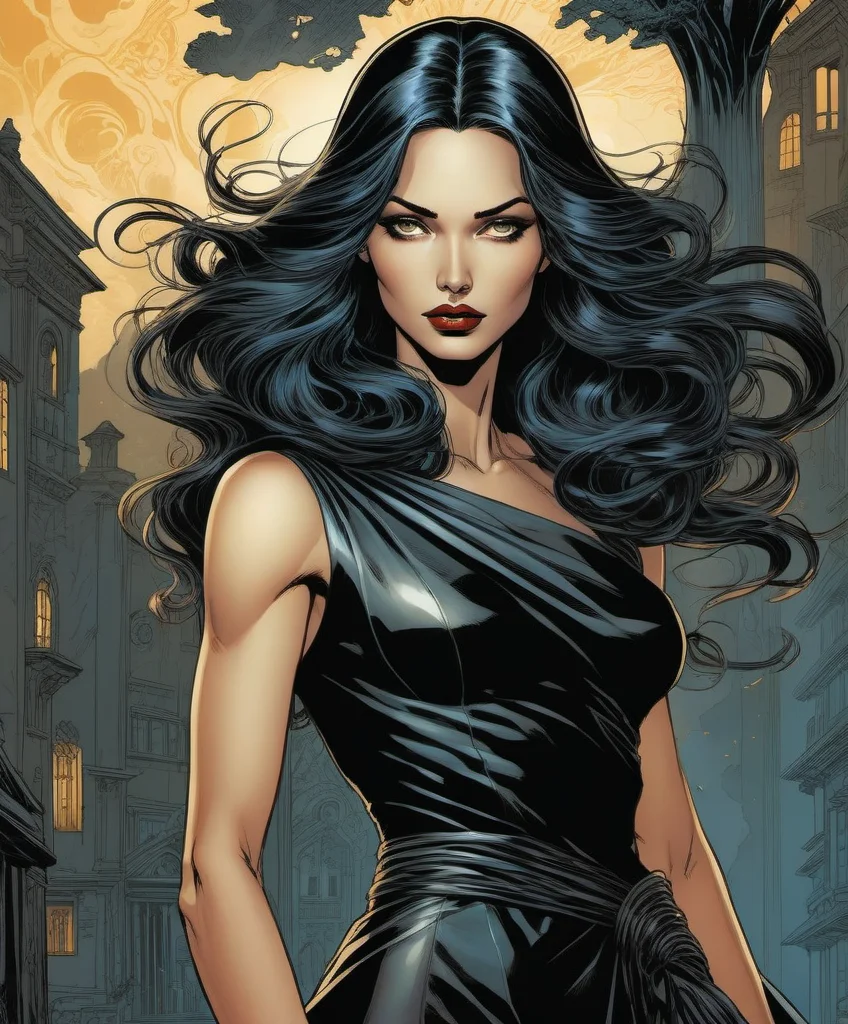 gorgeous mysterious woman, Comic book art, comic art, graphic novel illustration,