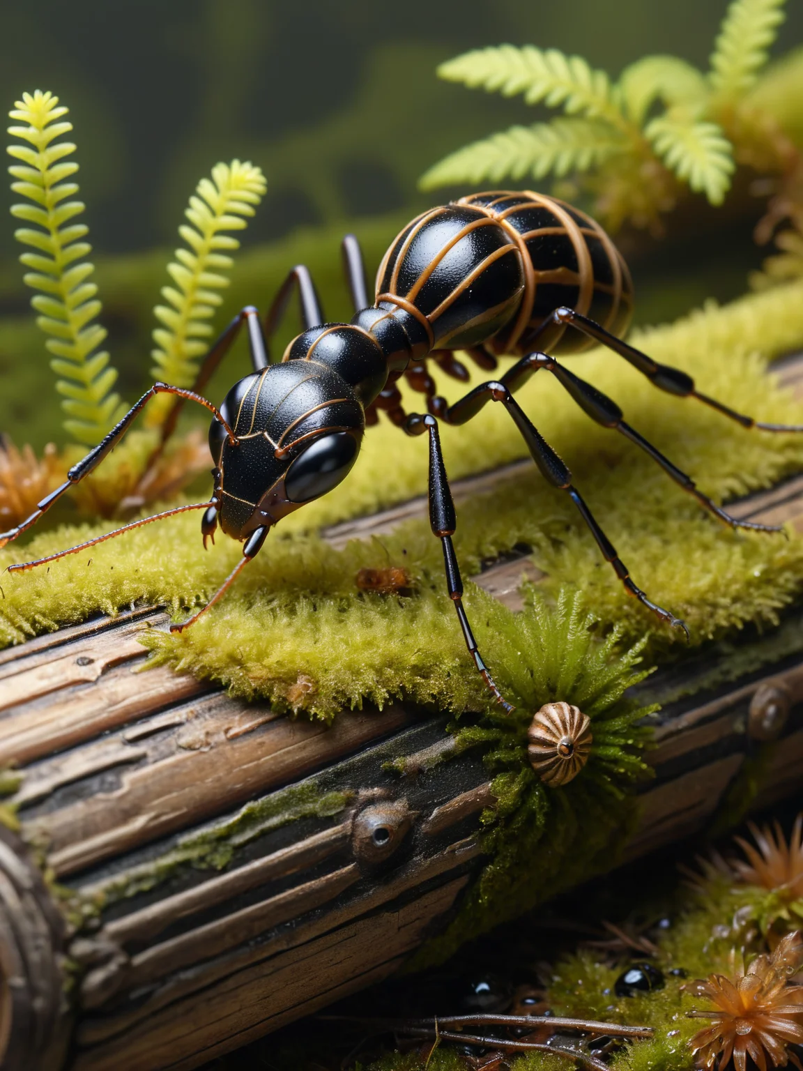 an ais-artdeco ant crawling along a moss-covered log <lora:Art_Deco_Style_SDXL:0.5>