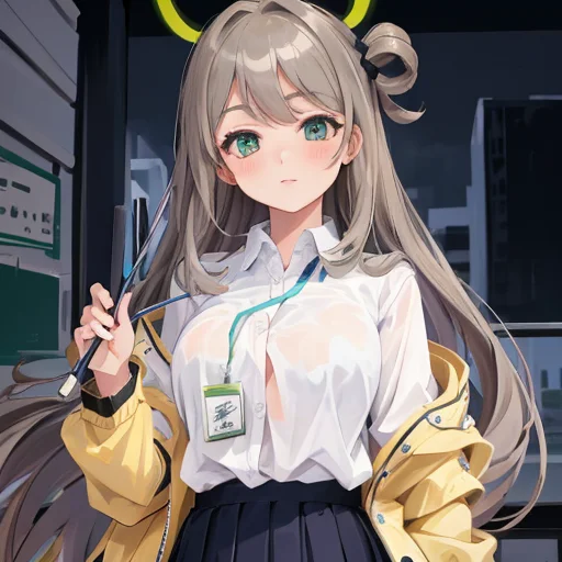 masterpiece, best quality, absurdres, 1girl, solo,
<lora:izayoiNonomi_v1:0.8>,student uniform,gray long hair,