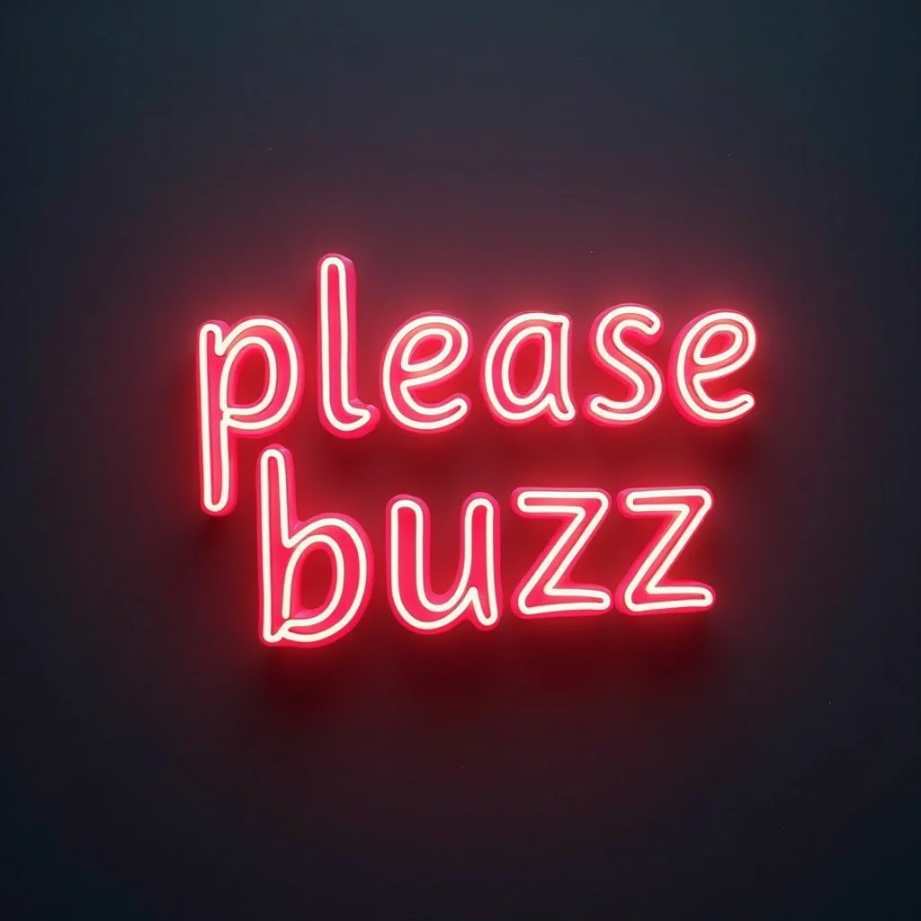 it says "please buzz" in 3d text cinematic