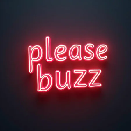 it says "please buzz" in 3d text cinematic