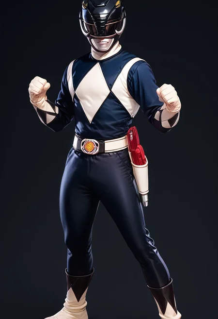 (score_9:0.9),score_8_up,score_7_up,anime style,rating_safe,(zPDXL),<lora:Black Ranger ponyXL v3.5:0.86>,black ranger,1boy,male focus,solo,clenched hands,full body,black background,
