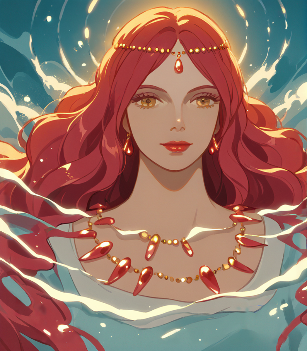 score_9, score_8_up, score_7_up,   <lora:Granmamare:1>, âGranmamare, the majestic and elegant sea goddess, with glowing golden light radiating from her, her hair flowing like water, surrounded by swirling waves and magical sea creatures, as she watches over her ocean kingdom with calm authority.â