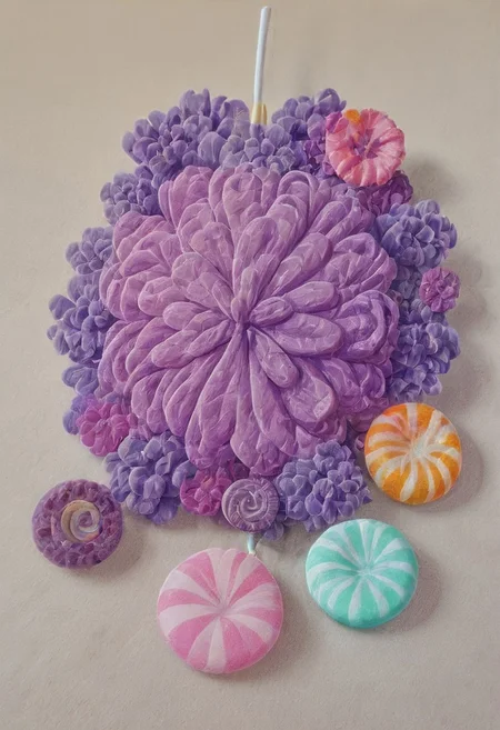 violet (flower), candy, made of candy,