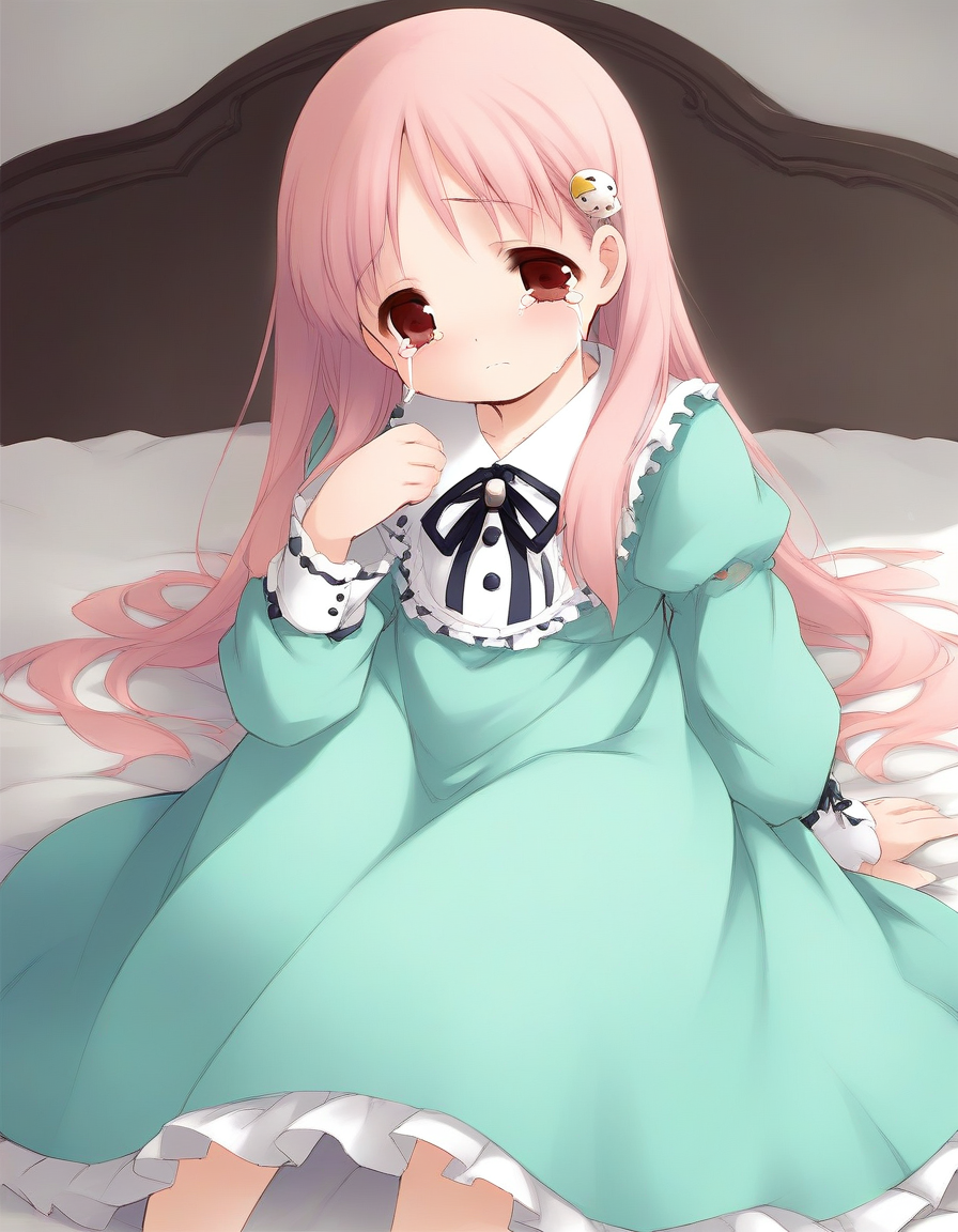 score_9, score_8_up, score_7_up, source_anime, rating_explicit, BREAK  <lora:Kiriyama_Sakura_Ver2.0_XL:1>KiriyamaSakura, pink hair, red eyes, hair ornament, short stack,
 1girl, solo, dress, long sleeves, long hair, sad, tears, dress,
bed room,