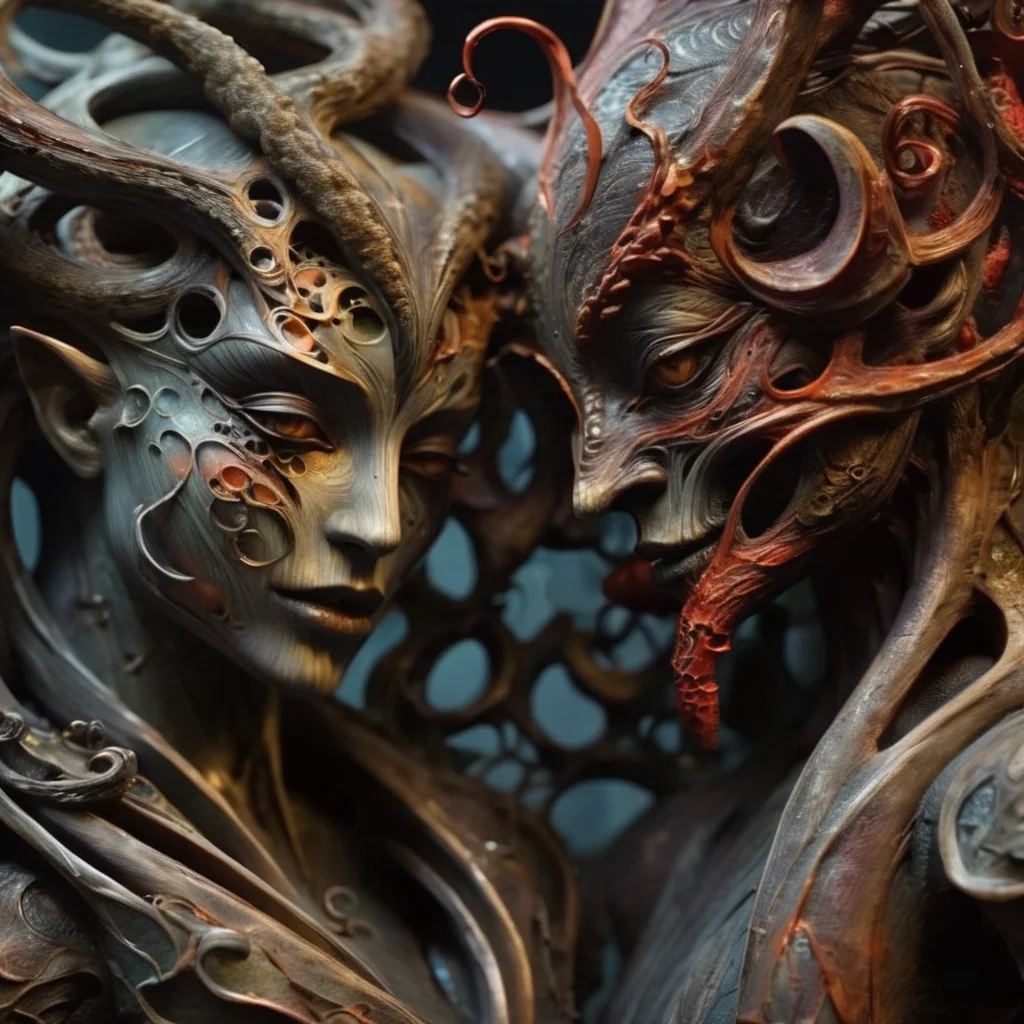 ethereon close up time machine devil and creature with tentacles in the background, very detailed <lora:ethereon:1>