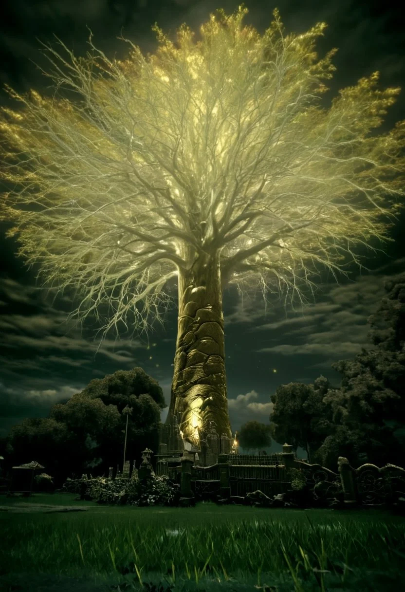 score_9, score_8_up, score_7_up, score_6_up, score_5_up, score_4_up,
1enormous tree, the tree reaches the sky, the leaves of the tree are golden and light up the clouds with a golden hue,
at night, grass, dark, low-key, w3ers, scenery, gloomy,