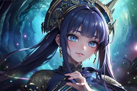 (masterpiece:1.4), 4K8K, (anime style), (high shutterspeed:1.4), (sharp edges),
SyFyEye1, FanFo,
1woman hands togather, leaning foward, face focus, smile, closed mouth,
wearing Celtic style dress, (Detailed face, Detailed eyes, Detailed lips), (solo),
Fantastic Forest at fantasy night, Fantastic Planets